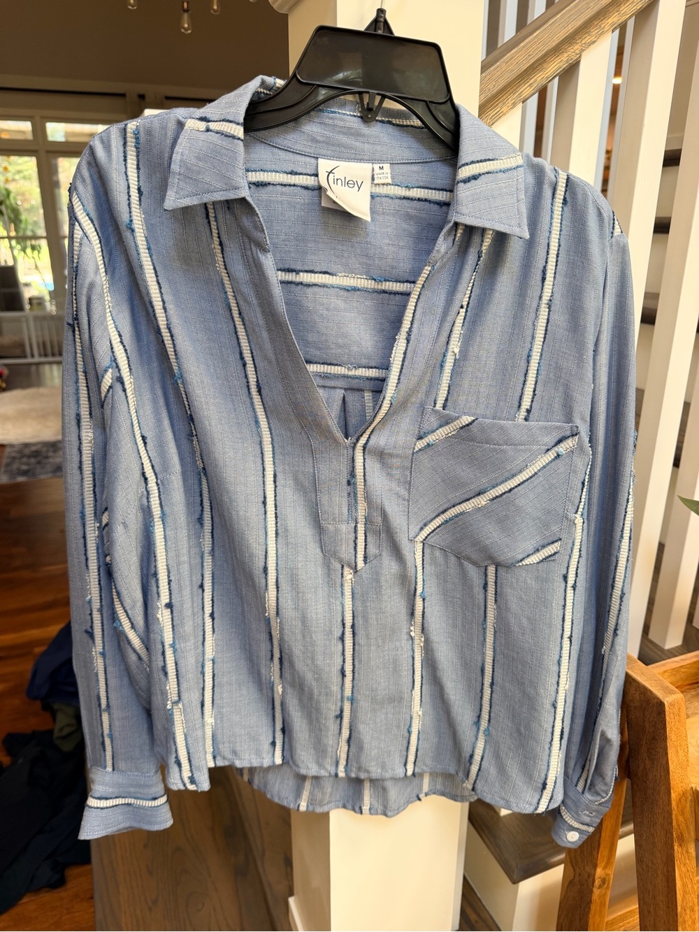Finley Light Blue Striped Casual Button-Down Shirt